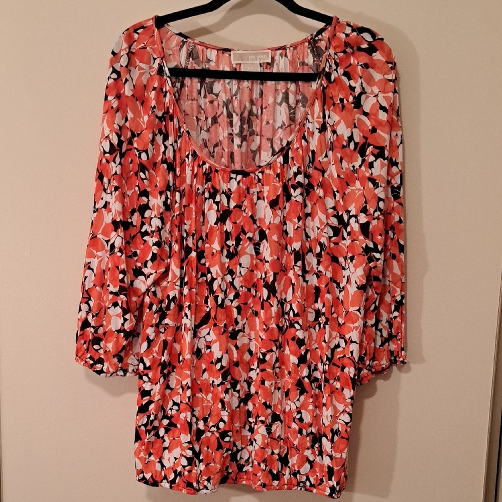 Michael Kors Coral and Black Floral Blouse.  Size 2X